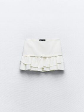 Zara White Layered Ruffle Mini Skirt
